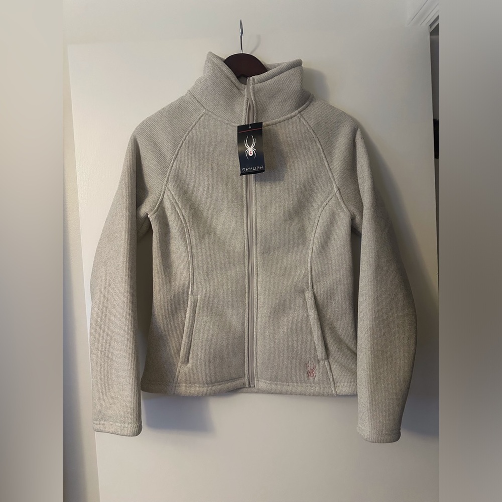 NWT Spyder Full-Zip Sherpa Jacket Oatmeal Heather Pink Embroidered Womens Size M - Picture 3 of 7